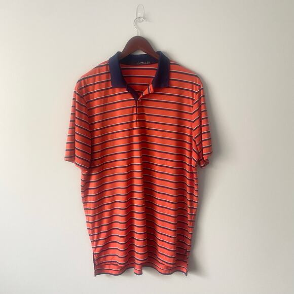 RLX Ralph Lauren Mens Orange and Navy Striped Golf‎ Polo Size XL - Picture 1 of 5